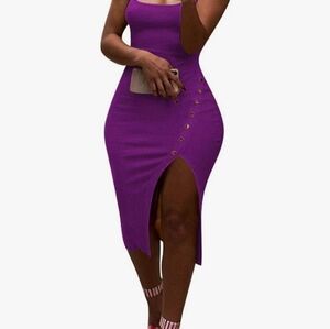 Size large stretchy fitted dresses with sexy button and split detail